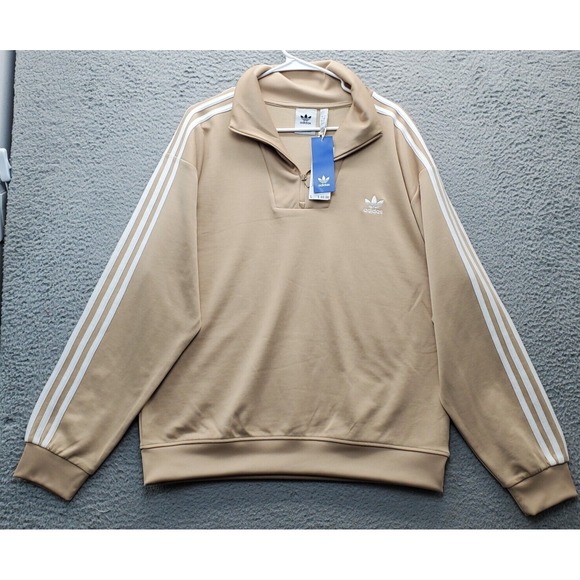 adidas Other - adidas Track Top Mens Large Brown Long Sleeve Funnel Neck Quarter Zip Activewear